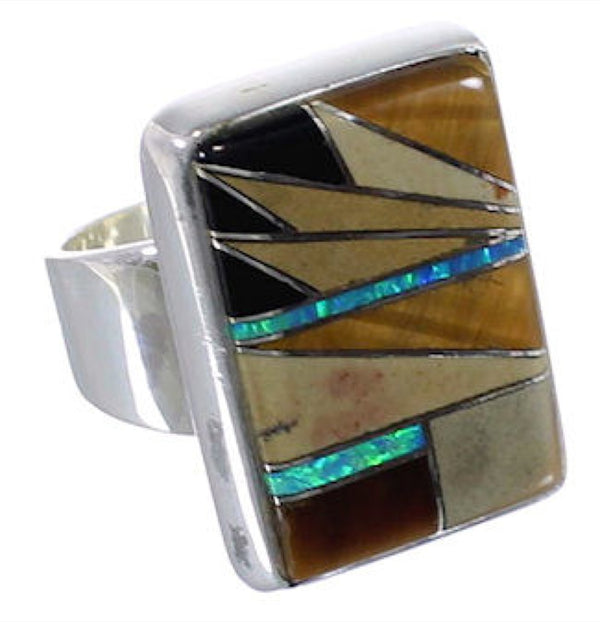 Well-Built Multicolor Inlay Sterling Silver Ring Size 5 WX37729
